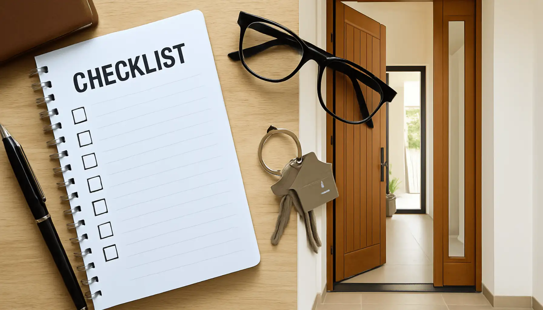 Pareja revisando checklist antes de entrar a una casa en Mallorca