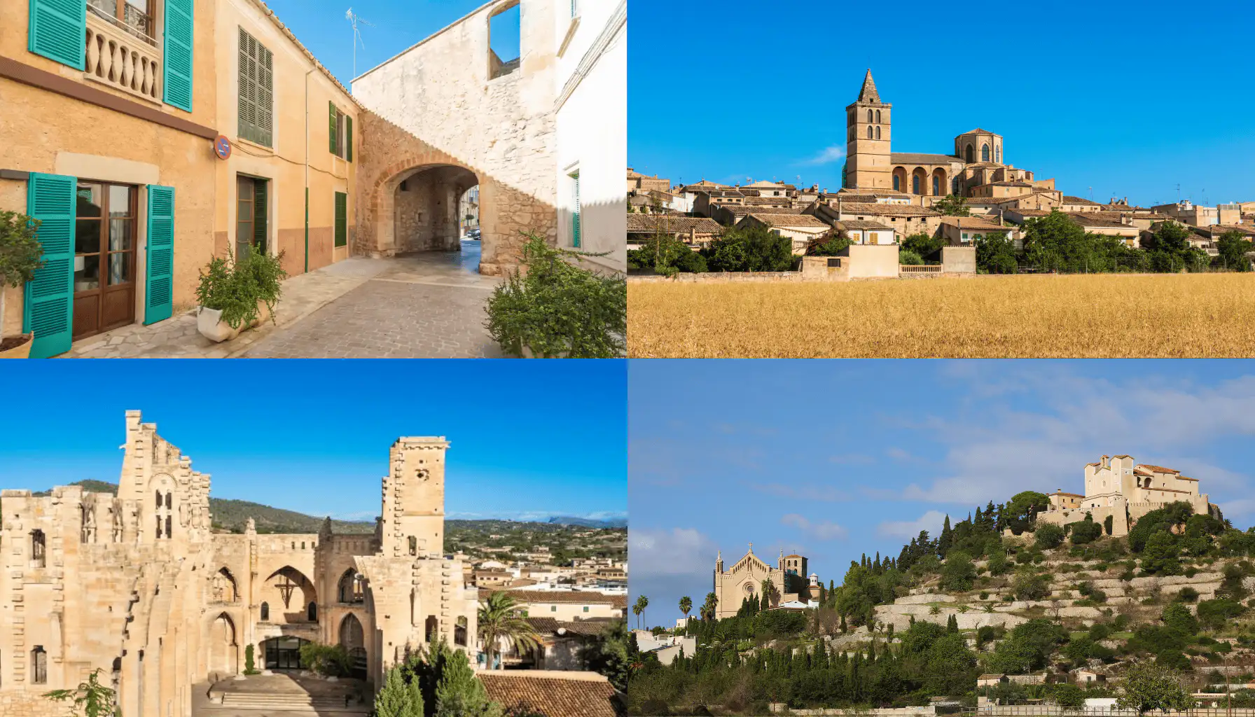 Calles empedradas y casas de piedra en pueblos como Artà o Sineu en el este de Mallorca